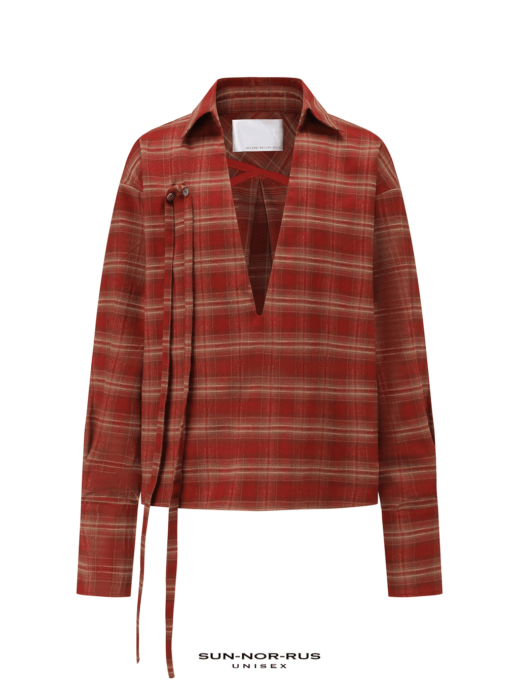 V-neck plaid shirt