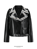 Lace-panelled leather biker jacket