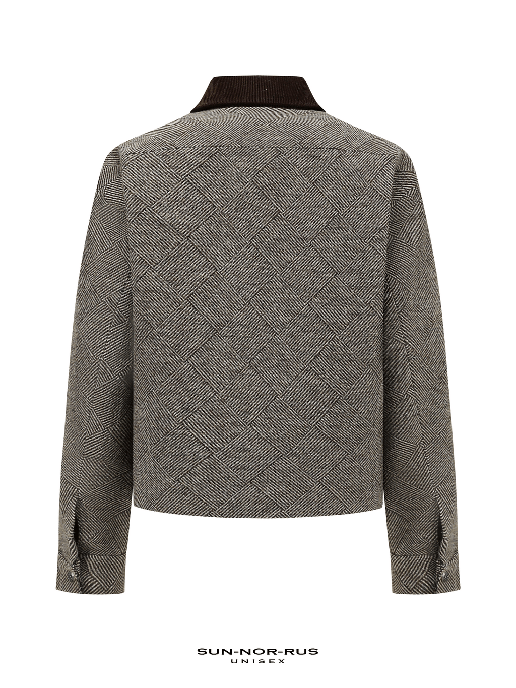 Corduroy-panelled wool plaid cropped jacket