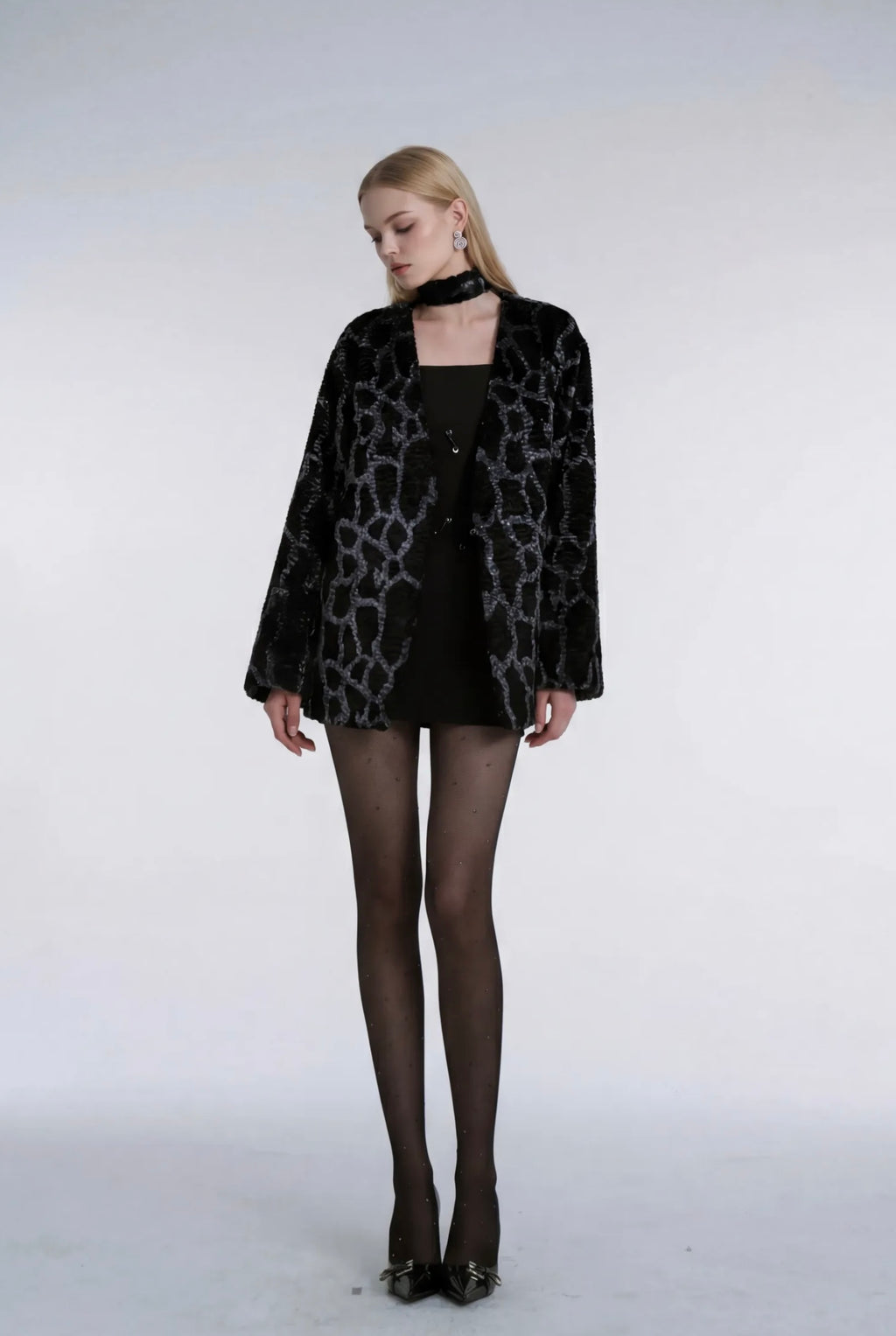 Leopard print plush acetate jacket