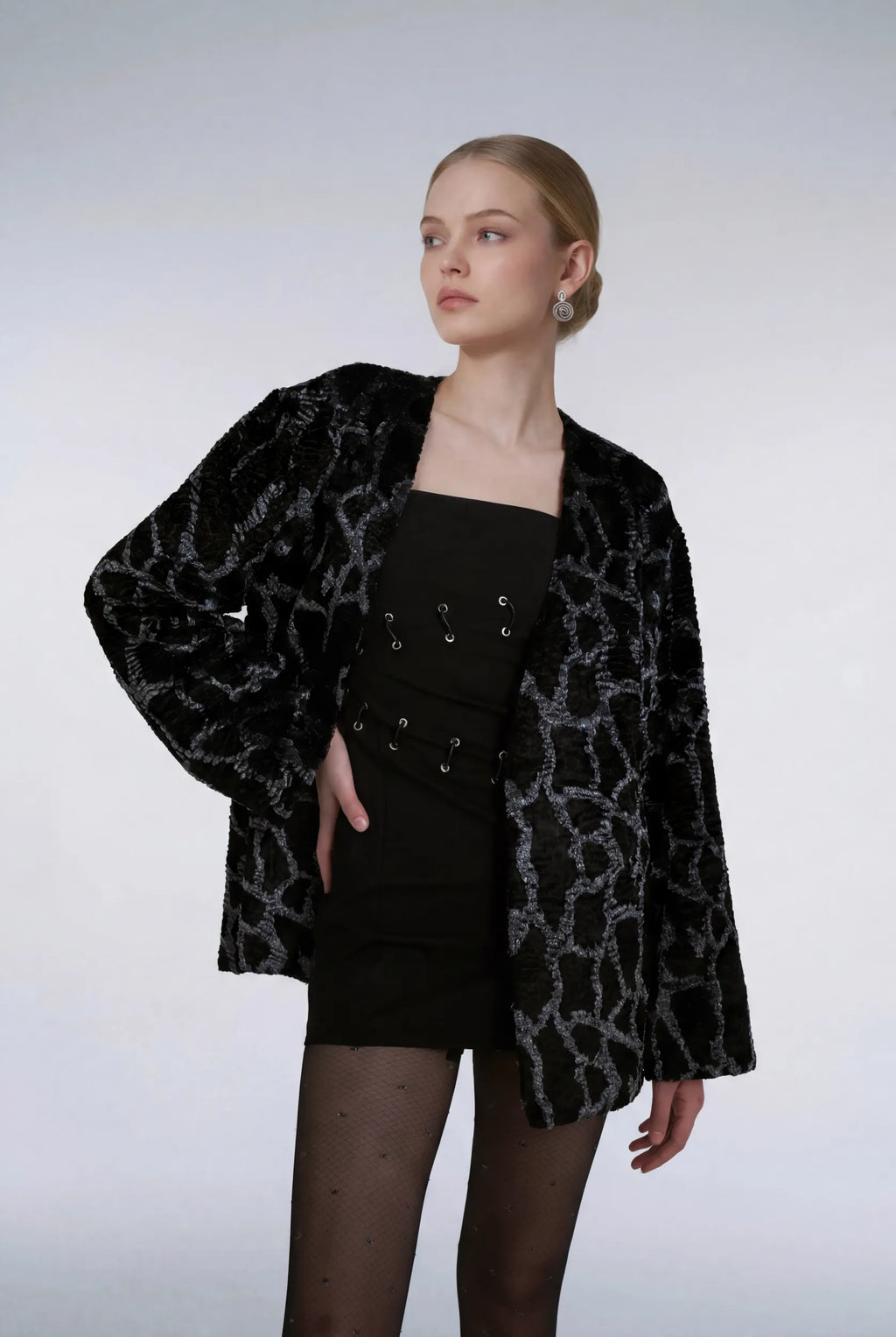 Leopard print plush acetate jacket